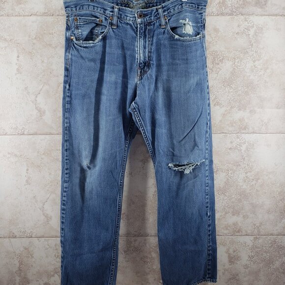 AEO American Eagle Distressed Holey Jeans Relaxed Straight Ripped Size 36 X 32 - Picture 1 of 15